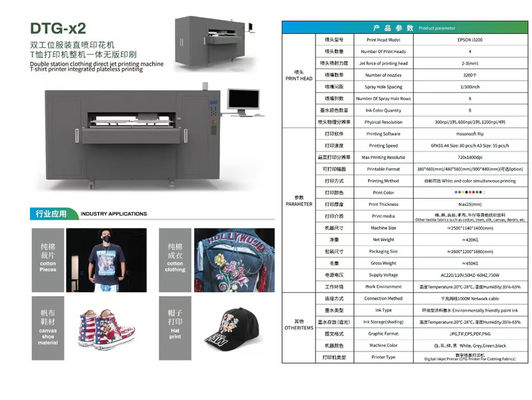 Impresora DTG de 8 colores de tinta con 3200 boquillas y formato imprimible 380x480mm/ 480x580mm/ 900x480mm